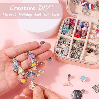 UFU Charm Bracelet Making Kit - 95Pcs DIY Jewelry Making Kit, Mermaid Gifts for Girls Crafts for Girls Ages 5 6 7 8-12, with Portable Bracelet Organizer Box