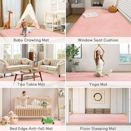 Baby Play Mat for Floor Tummy Time Mat Nursery Rug Muscle Mat Area Rug Playroom Rug Tatami Mat 9'2"x6'7" Memory Foam 1.3" Thick Crawling Mat for Babies,Toddlers, Infants, Kids,Floor Mat(Pink)