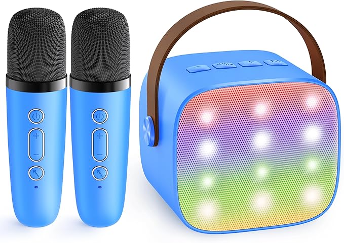 Mini Karaoke Machine for Kids Adults, Portable Bluetooth Speaker with 2 Wireless Microphones, Birthday Gifts Toys for Girls Boys Ages 3, 4, 5, 6, 7, 8, 9,10,11,12+ Years Old Toddler (Royal-Blue)