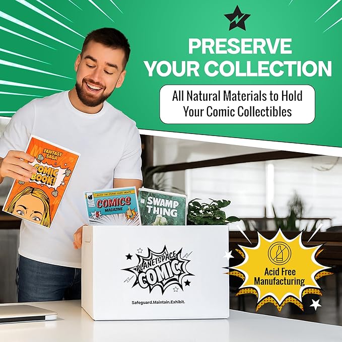 Premium Comic Book Storage Box | 22 Boxes with 6 Dividers (Each Box Stores Up to 175 Comics) - Short Stackable Design with Dust Protection Lid | Strong Structure & Acid Free Manufacturing