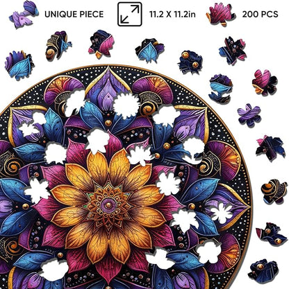 Jiroinlly Wooden Puzzles for Adults, Mandala Jigsaw Puzzles 200 Piece, Unique Shapes Family Reunion Puzzle, Exquisite Packaging, Best Gift for Adults and Kids, Family Game, 11.2x11.2 in