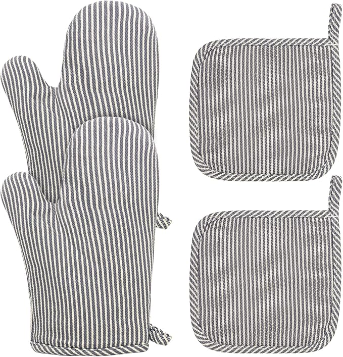 4 Pcs Oven Mitts and Pot Holders Heat Resistant Oven Mitts Sets Non Slip Oven