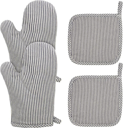 4 Pcs Oven Mitts and Pot Holders Heat Resistant Oven Mitts Sets Non Slip Oven