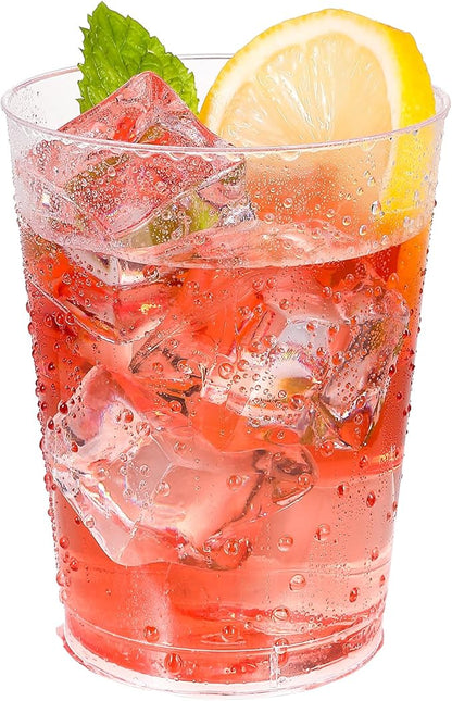 JOLLY CHEF 10 oz Clear Disposable Plastic Cups 100 Pack Clear Plastic Cups Tumblers, Heavy-duty Party Glasses, Disposable Cups for Thanksgiving, Party,Fathers Day