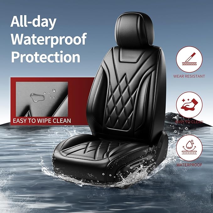 Fit Sonata Car Seat Covers for Hyundai Sonata 2009-2026 - Luxury Leather, Anti-Slip, All-Weather Seat Cushions, Waterproof & Breathable, Airbag Compatible, Full 5-Seat Set (Black)