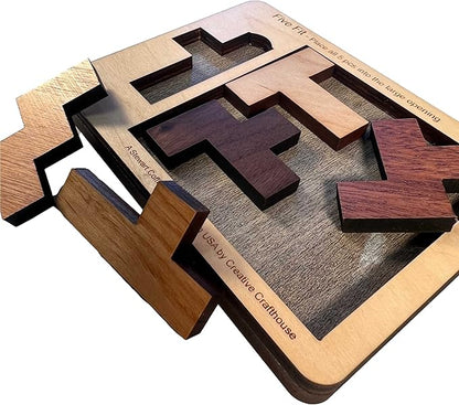 Puzzles for Adults - Level 10 out of 10 Difficulty | Five Fit Small From Creative Crafthouse - Very Hard Wooden Brain Teaser Puzzle