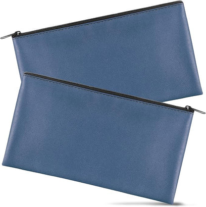 2 Pieces Money Bags with Zipper, 11x6.1 inch Money Pouch, Bank Bag, Cash Bag, Check Wallet, Cosmetics(navy)