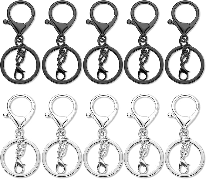 10 Pack a Set Metal Lobster Claw Clasps and Key Rings, Key Chain Accessories, Keychain Making kit for Keys, Art Crafts, Jewelry Making, Silver - Gunmetal