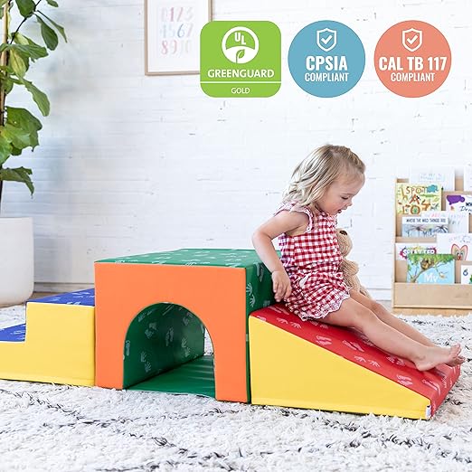 ECR4Kids SoftZone Single Tunnel Climber, Toddler Playset, Assorted, 3-Piece
