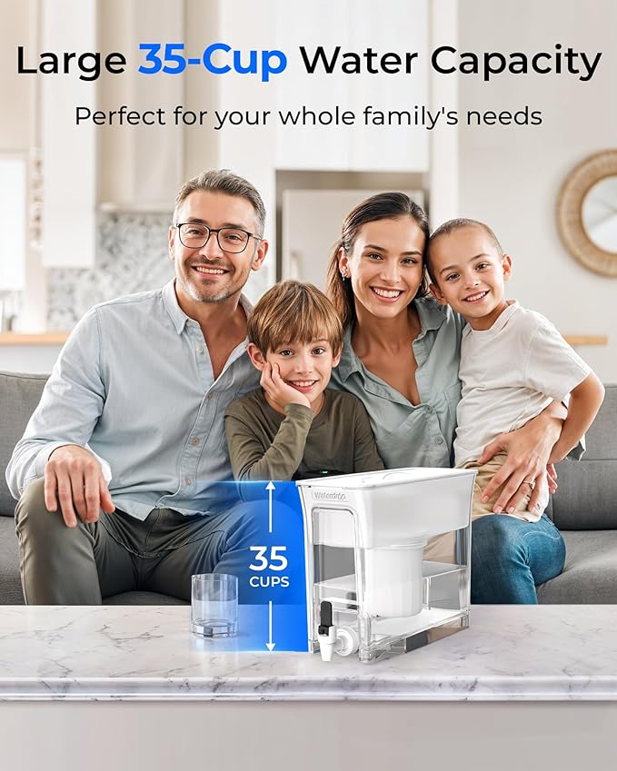 Waterdrop 0 TDS 35-Cup Slim Water Filter Dispenser, Large Capacity, PFOA/PFOS
