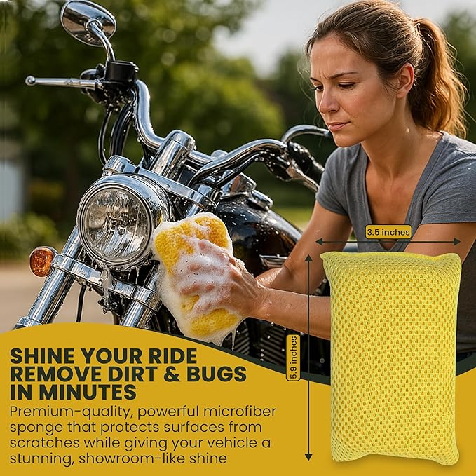 Iconikal 6-Pack Bug Scrubber Sponge 5.9x3.5-Inch Yellow Microfiber Large Car