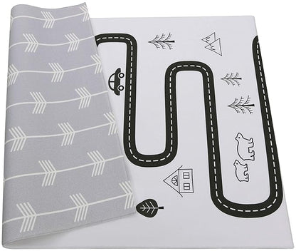 Baby Care Play Mat (Medium, Nordic Trails - Morning Fog Arrows) 73’’ x 49’’ Original One-Piece Reversible Rollable Waterproof Play Mat for Infants, Babies, Toddler, and Kids