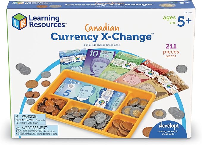 Learning Resources Canadian Currency-X-Change,Pretend Play Money for Kids, Develops Sorting and Money Skills, 211 Pieces, Ages 5+