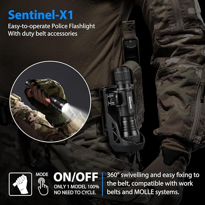 Tactical Flashlights High Lumens-1200 LM Police Flashlight with Holster for Duty Belt,Single Mode LED Flashlight for Camping/Law Enforcement-Sentinel-X1