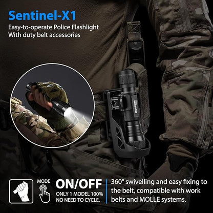 Tactical Flashlights High Lumens-1200 LM Police Flashlight with Holster for Duty Belt,Single Mode LED Flashlight for Camping/Law Enforcement-Sentinel-X1