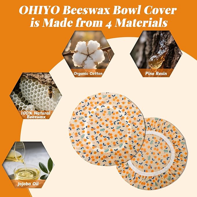 OHIYO Reusable Beeswax Bowl Covers, Elastic Cotton Cloth Sourdough Bread Cover