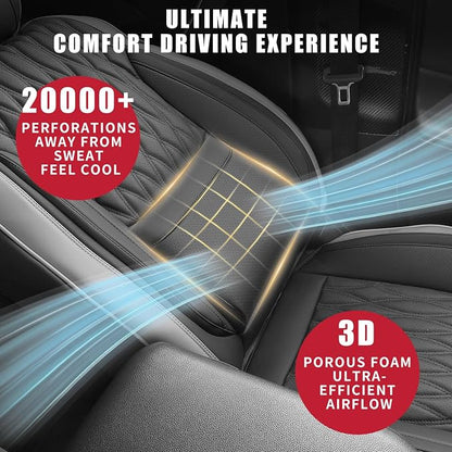 Car Seat Covers , Luxury Breathable Waterproof Faux Leatherette Car Seat Covers Cushion Protectors with Lumbar Support, Car Seat Cushion, Universal Fit Most Cars (Black-Gray, Front Seats - 2 PCS)
