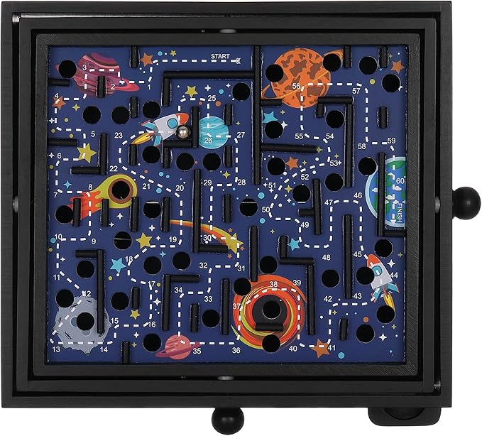 STERLING Games Wooden Labyrinth Space Shuttle Theme Tilt Maze Game with Marble Ball and 60 Waypoints for 6 Years Up, 13.5" x 13" Board
