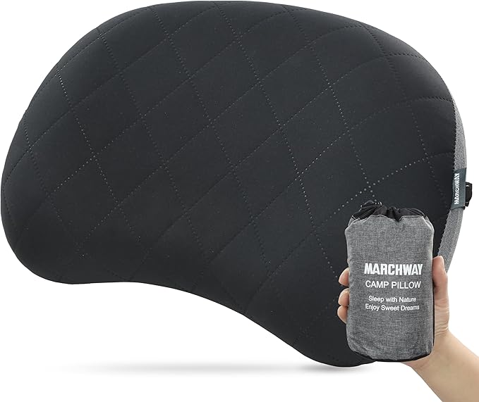 MARCHWAY Ultralight Inflatable Camping Pillow with Soft Washable Cover, Compact Compressible Portable Travel Air Pillow for Outdoor Camp, Sport, Hiking, Backpacking Sleep (Black)