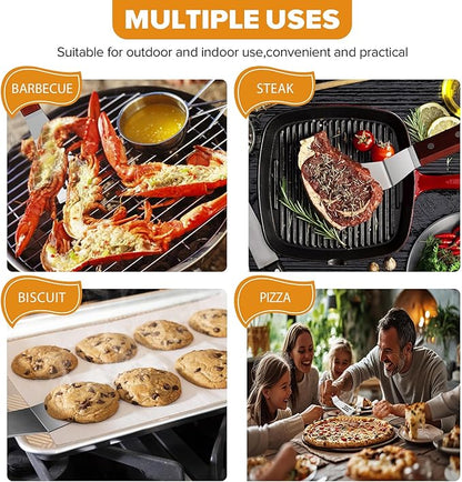 Small Metal Spatula Set for Cast Iron Skillet,Mini Wooden Spatulas for Kitchen Use,Thin Beveled Edge Stainless Steel Cookie Brownie Spatula Turner Server for Cake Egg Serving Cutting Flipping,2 Pcs