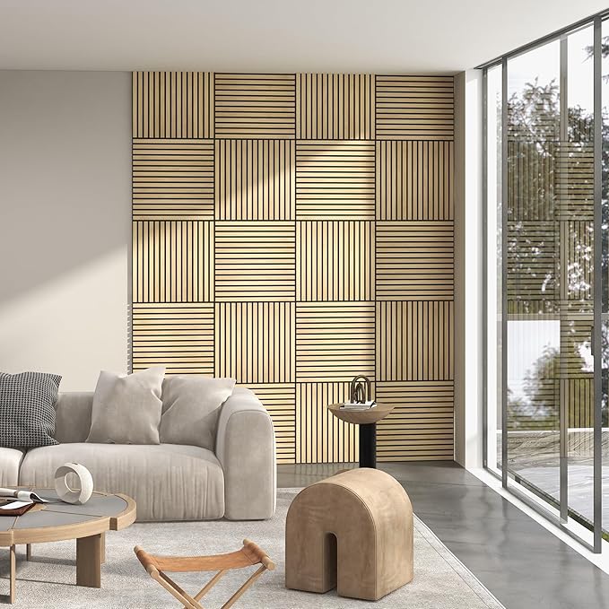 HOMCOM 4 Pack 3D Acoustic Panels, Wood Slat Wall Paneling