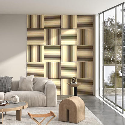 HOMCOM 4 Pack 3D Acoustic Panels, Wood Slat Wall Paneling