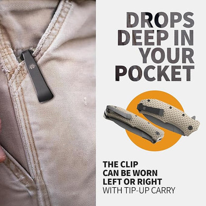 Off-Grid Knives - Rapid Fire Stinger, Assisted Spear Point Blade, Hard Use Build, Tactical, Camping & Survival EDC, Cryo D2 Steel, G10 Scales, Deep Pocket Carry (Coyote)