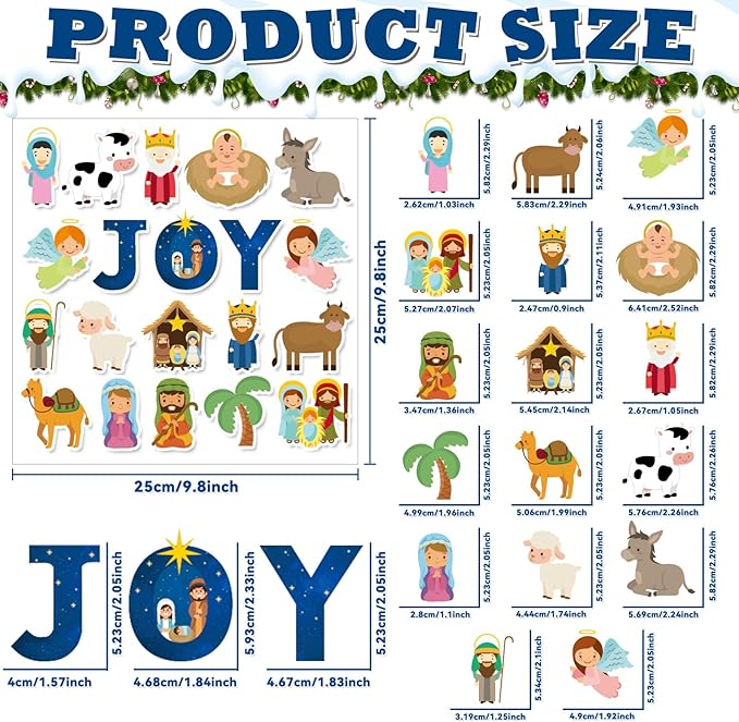20 PCS Christmas Window Decor Nativity Thick Gel Clings Religious Christian Decoration Jesus Birth Window Clings Decals for Kids Toddlers Home Airplane Xmas Yuletide Party Classroom Nursery