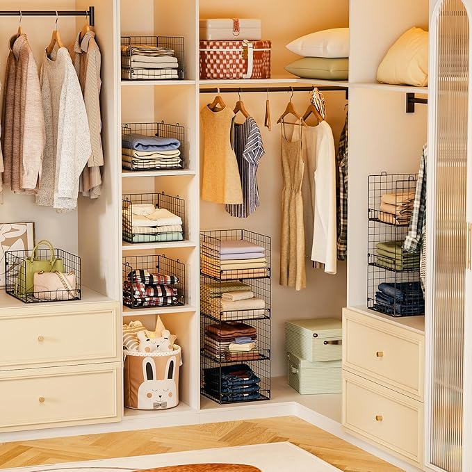 4-Tier Stackable Closet Organizers and Storage Shelves, Foldable Closet Shelf