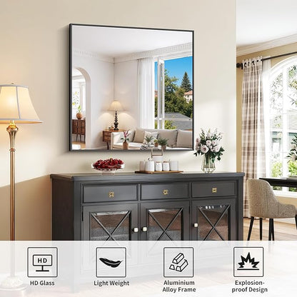 Black Bathroom Mirror for Wall, 39x39 Inch Rectangle Mirror