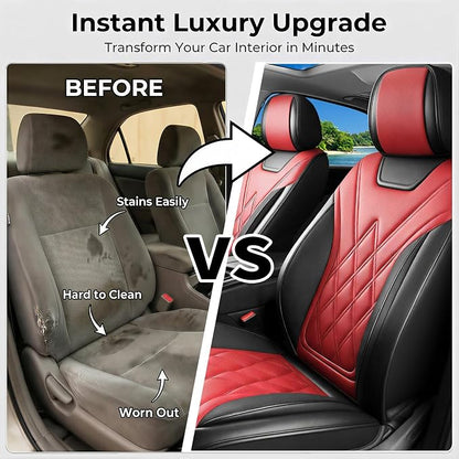 Car Seat Covers Compatible with Hyundai Elantra 2017-2026 - Waterproof & Breathable Luxury Leather All-Weather Seat Cushions Protectors, Airbag Compatible, Only 2 Front seat Covers (Red)