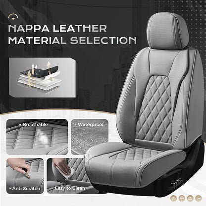 Coverado Car Seat Covers Front Seats and Back, Leather Seat Cover for Cars, Waterproof Seat Covers Full Set Universal Seat Covers Seats Protectors Car Seat Cushion Fit for Most Car - Gray