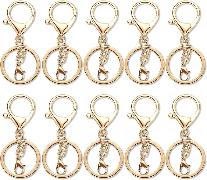 10 Pack a Set Metal Lobster Claw Clasps and Key Rings, Key Chain Accessories, Keychain Making kit for Keys, Art Crafts, Jewelry Making, Light Gold