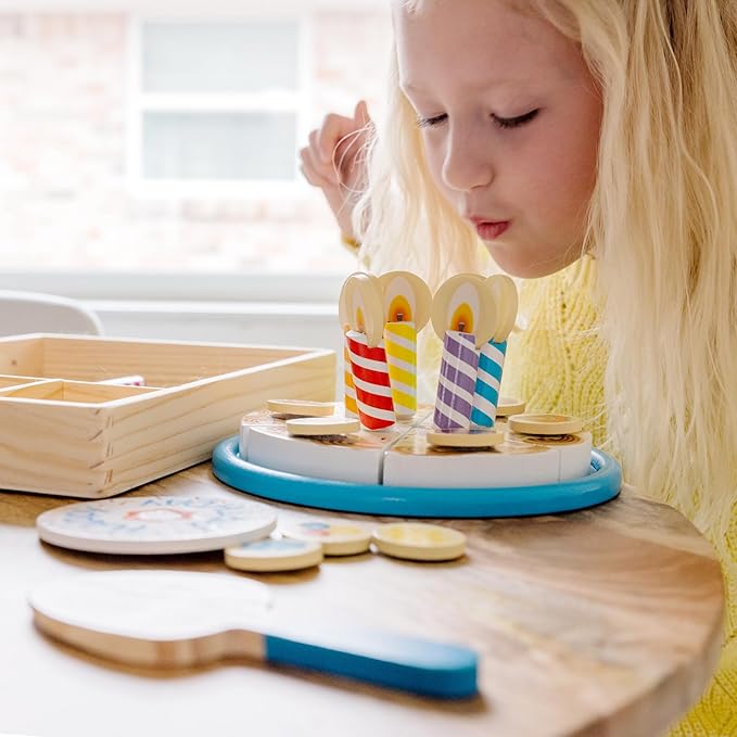 Melissa & Doug Birthday Party Cake - Wooden Play Food with Mix-n-Match Toppings and 7 Candles