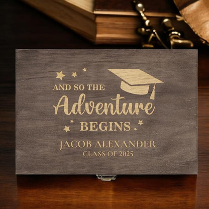 Personalized Graduation Keepsake Box 2025 Custom Engraved Wooden Memory Box High School College Graduates Cap and Gown Storage Boxes - Graduation Gifts for Him Her