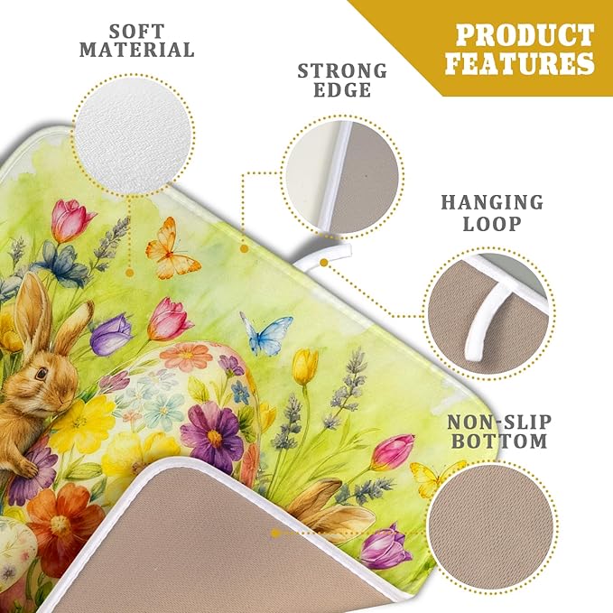 Easter Dish Drying Mat for Kitchen Counter Spring Bunny Microfiber Countertop