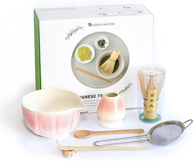 Matcha Whisk Set – 7 Pcs Japanese Tea Set with Bowl, Bamboo Whisk, Scoop, Holder, Sifter – Traditional Matcha Kit for Ceremony, Gift for Matcha Lovers