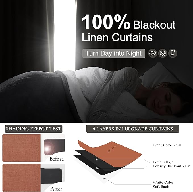 Fall Burnt Orange Curtains Blackout 92 Inches Long 2 Panels Set, Terracotta