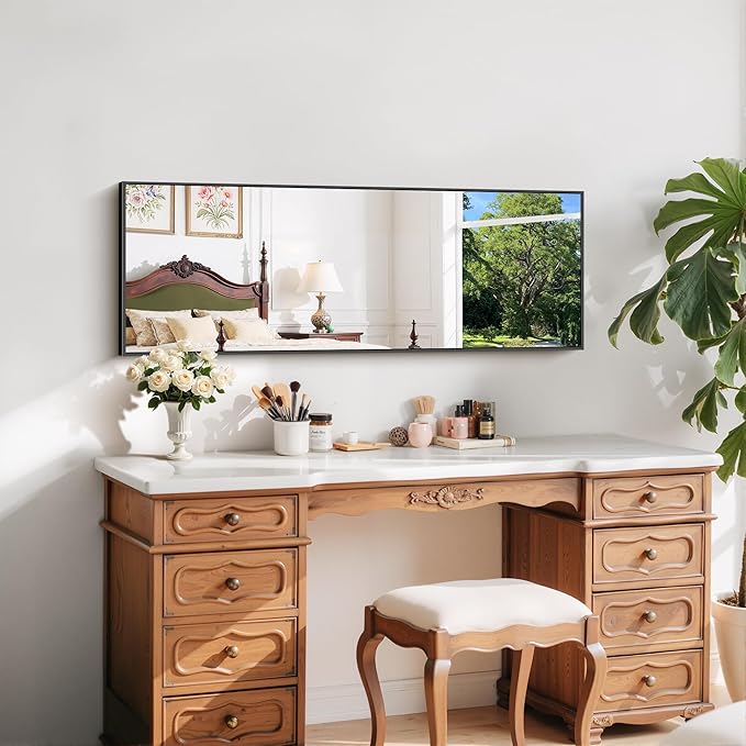Black Bathroom Mirror for Wall, 16x48 Inch Rectangle Mirror