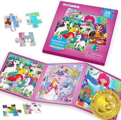 QUOKKA Magnetic Puzzles for Kids Ages 4-6 - 36 Pieces Sudoku Toddler Puzzles Ages 2-4 - Travel Games for Kids Ages 3-5 - Princess Unicorn Mermaid Toddler Travel Toys - Car Airplane Road Trip Games
