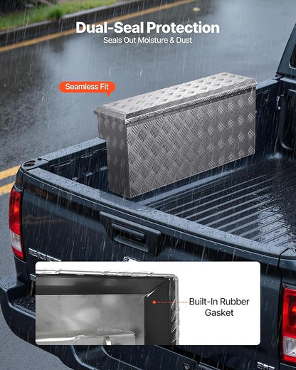 VEVOR Truck Bed Tool Box, Heavy Duty Aluminum Tool Box with Tread Patterns, Storage Toolbox Chest Organizer with Lock and Key, Ideal for Pickup, Truck Bed, RV, Trailer, 34 x 12 x 15.4 in, Silver