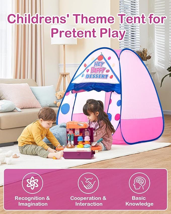 Kids Play Tent, Pop Up Play Tent Dessert Theme with Complete Toy Set, Play Toys Play Set for Kids Indoor Outdoor Pretend Play