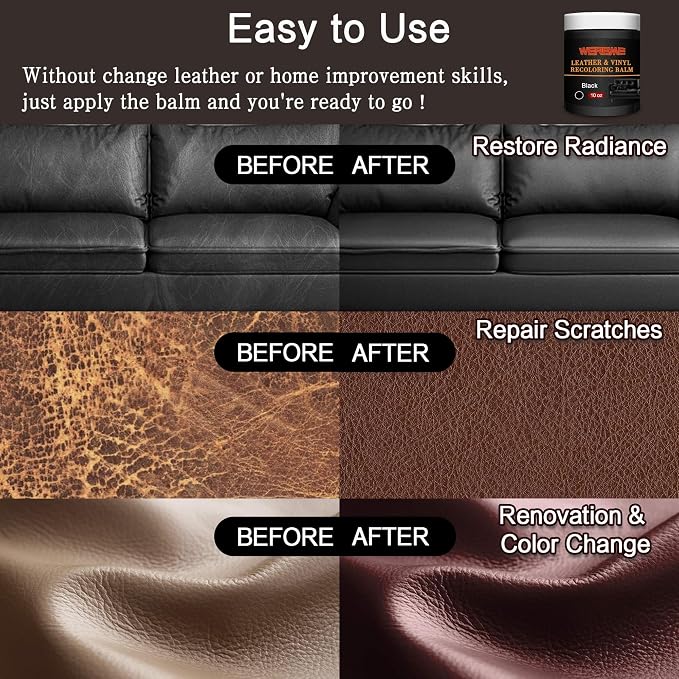 Leather Recoloring Balm & Color Restorer - 10OZ Multipurpose Dye & Paint for Faded Leather Couches, Car Seats, Shoes | Fix Scratches on Clothing, Furniture & Accessories(Black)