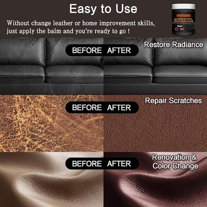 Leather Recoloring Balm & Color Restorer - 10OZ Multipurpose Dye & Paint for Faded Leather Couches, Car Seats, Shoes | Fix Scratches on Clothing, Furniture & Accessories(Black)