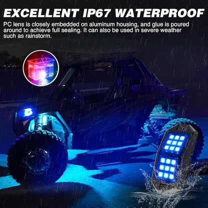 Nilight RGB LED Rock Lights Kit 12 PCS 18LED Wide Angle Wheel Well Light with Remote & Bluetooth App Dual Control Multi Modes Underglow Multicolor Neon Pod for ATV UTV SUV Offroad Truck RZR Boat