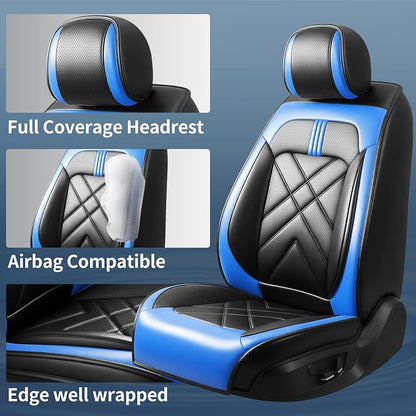 Impala Car Seat Covers Fit for Chevrolet/Chevy Impala 2014-2020, Full Coverage Leather Waterproof Breathable Seat Covers, Automotive Seat Protectors, Airbag Compatible, (2 Seats, Black-Blue)