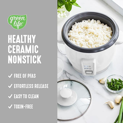 GreenLife Rice Cooker with Removable PFAS-Free Ceramic Nonstick Pot, 3-Cups