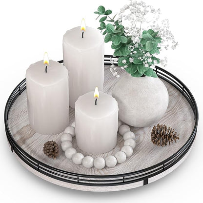 12" Farmhouse Lazy Susan for Kitchen & Coffee Table Decor – Rustic Whitewashed