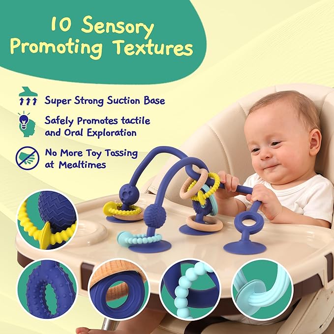 Jumble Jangle Baby Teething Toys – BPA-Free, Multi Purpose High Chair Toys for Babies: Suction Teething Relief with Sensory Toy Textures for Infants and Toddlers 0–24+ Months (Dark)