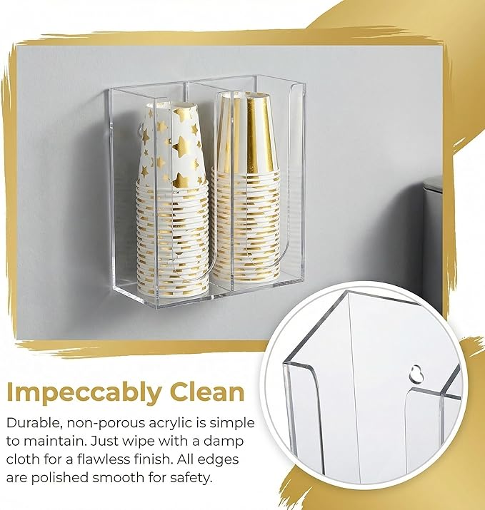 Acrylic Coffee Cup and Lid Storage Organizer Holder, 2 Compartments Disposable